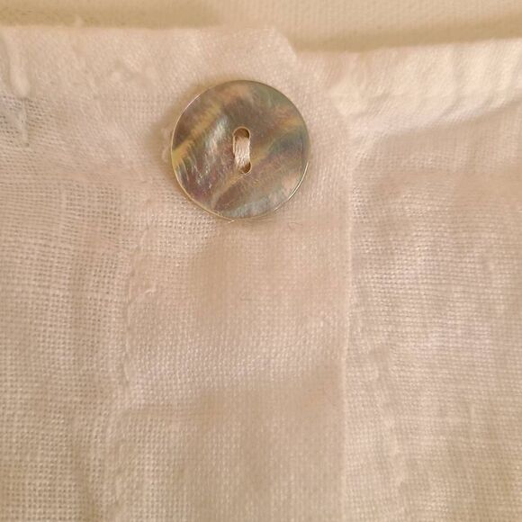 Beyond Capri Womens Linen Blouse Side Tie Quarter Sleeve Button White OS - Picture 10 of 13